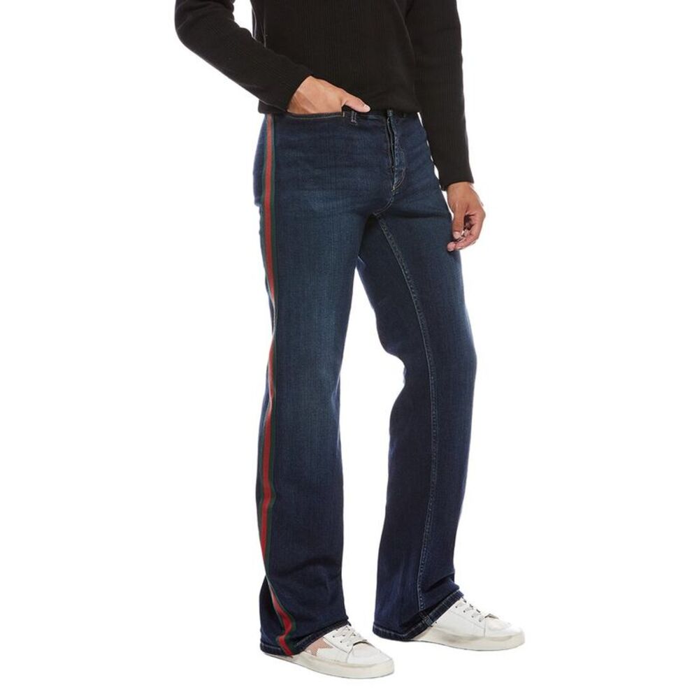 Gucci Mens  Web Denim Pant, Blue